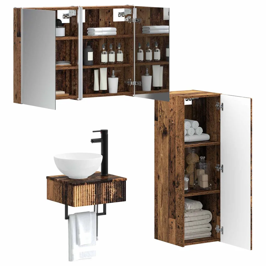 Ensemble d'armoire de salle de bain 4 pcs Bois ancien - 3