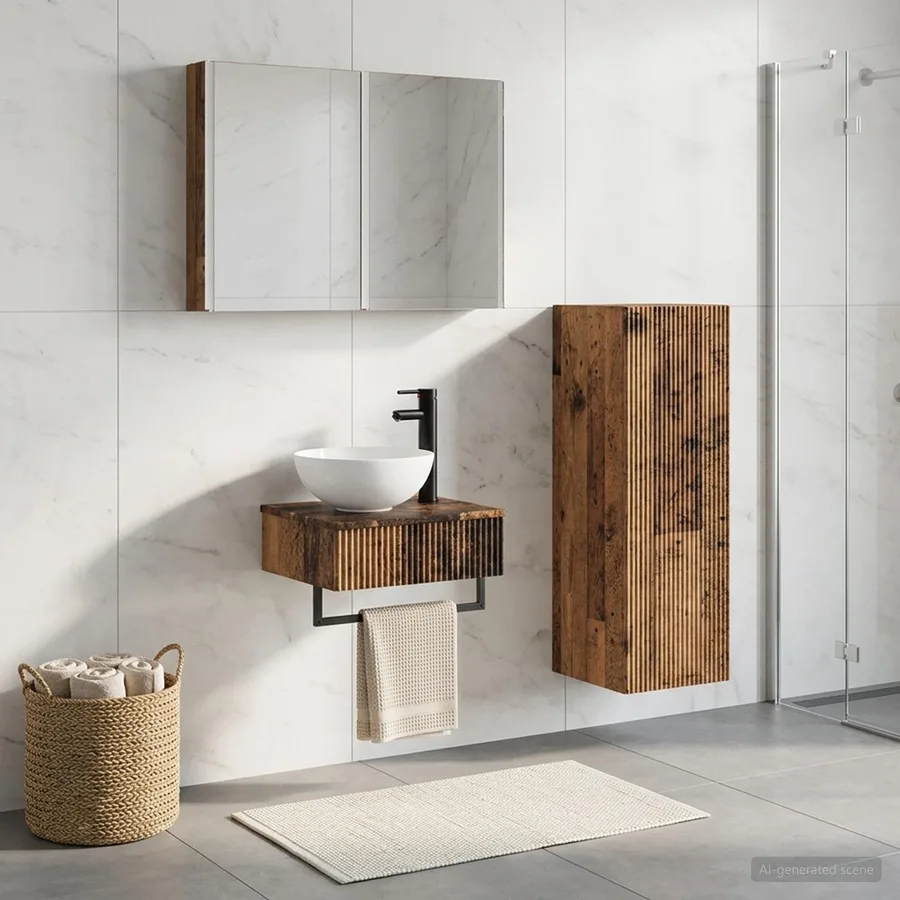 Ensemble d'armoire de salle de bain 4 pcs Bois ancien - 4