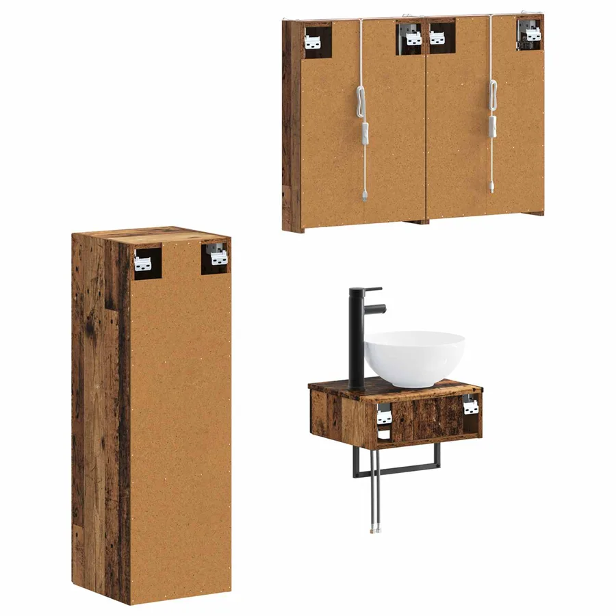 Ensemble d'armoire de salle de bain 4 pcs Bois ancien - 5