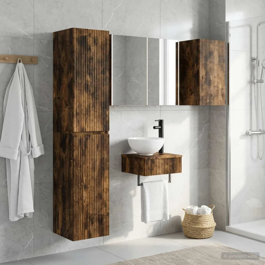 Ensemble de mobilier de salle de bain 5 pcs Chêne fumé