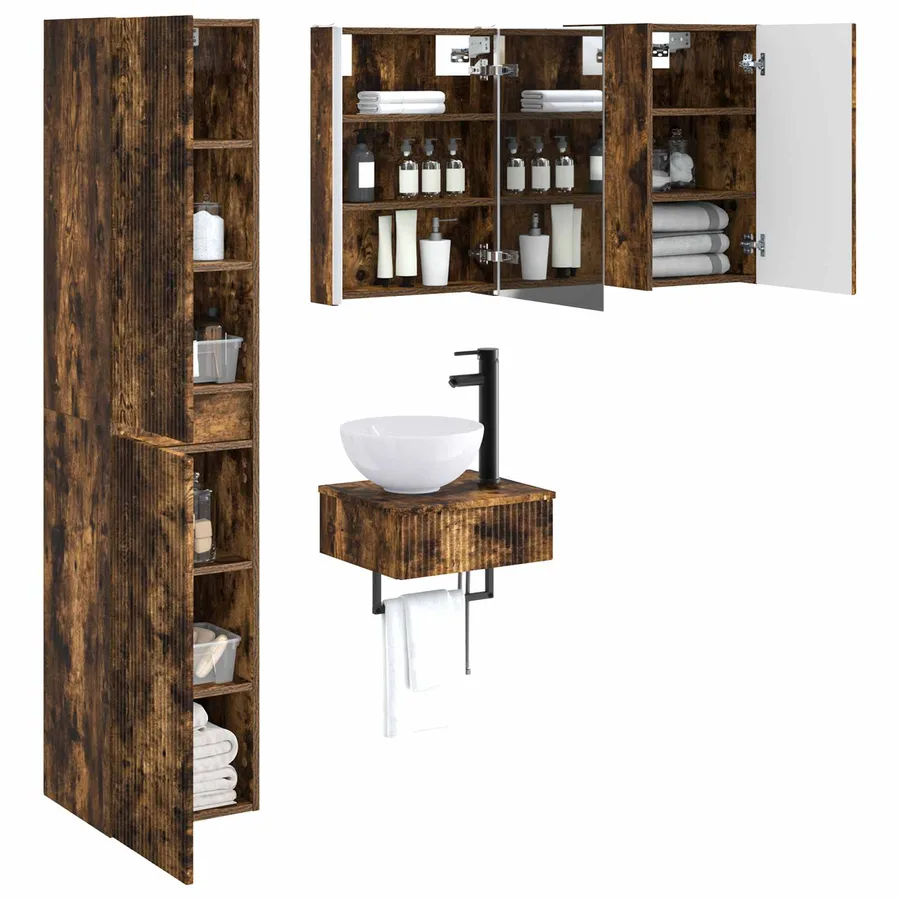 Ensemble de mobilier de salle de bain 5 pcs Chêne fumé - 3