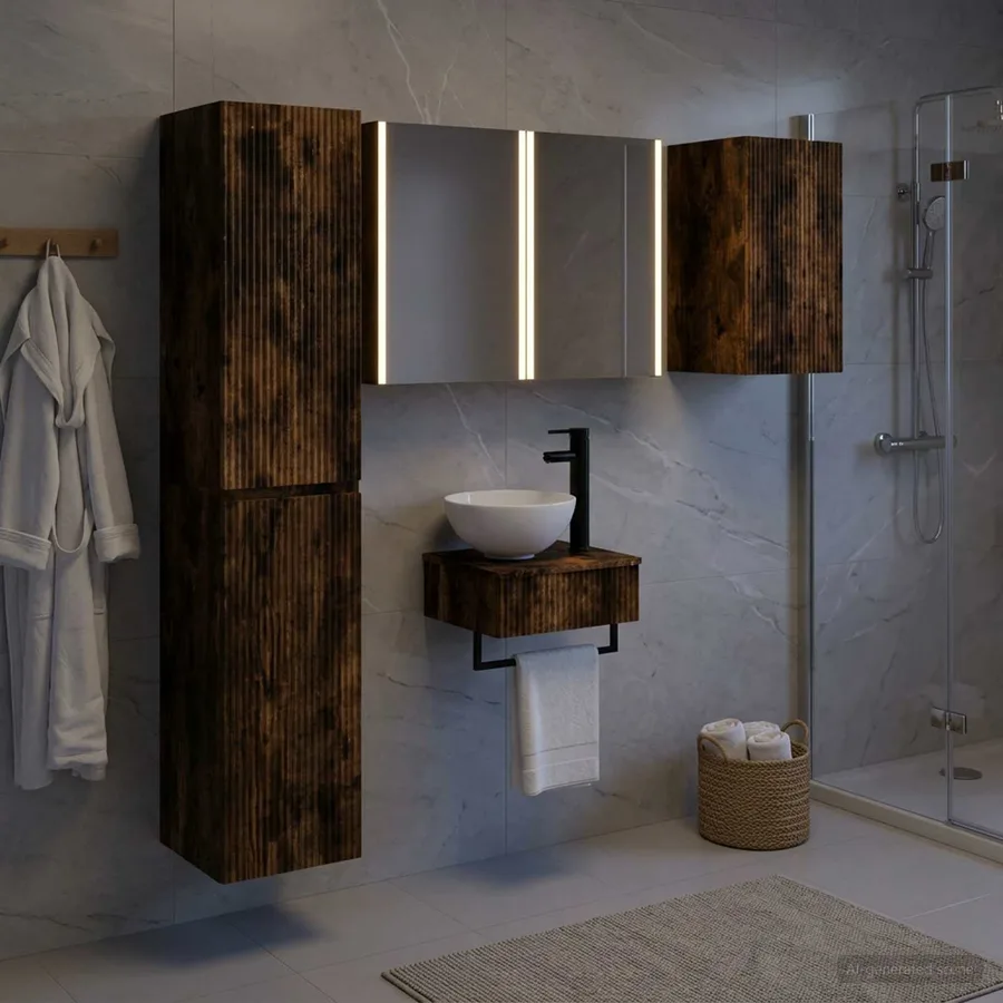 Ensemble de mobilier de salle de bain 5 pcs Chêne fumé - 4