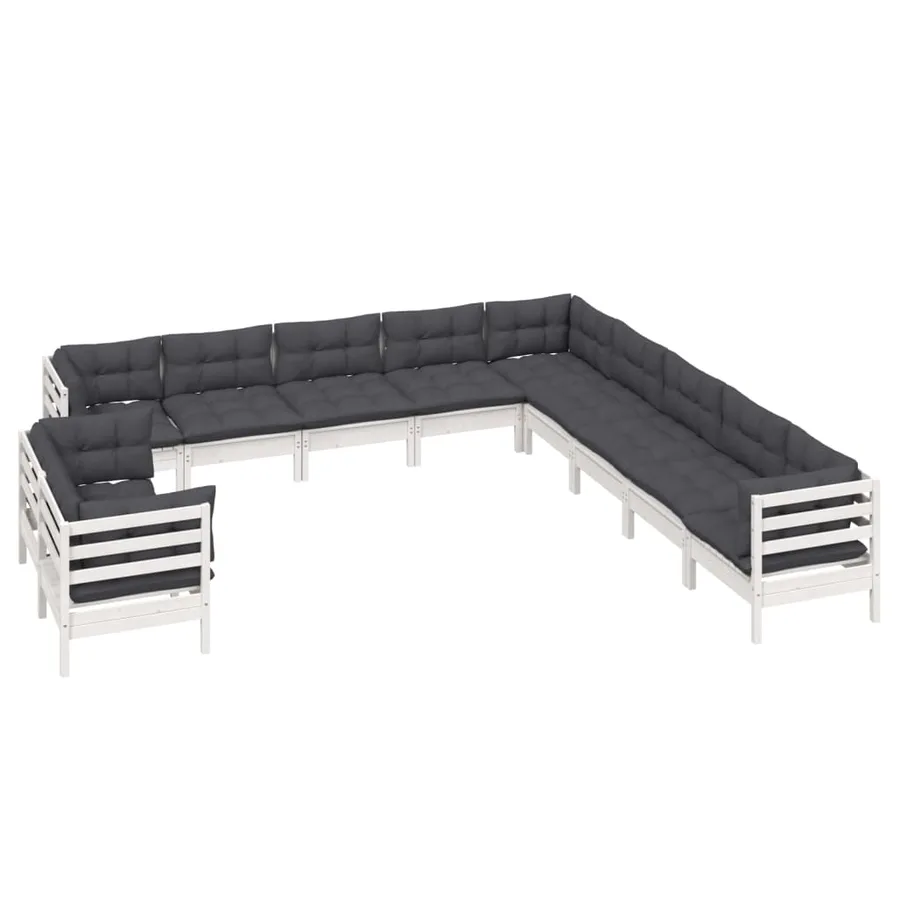 Salon de jardin 11 pcs avec coussins blanc bois de pin solide - 3