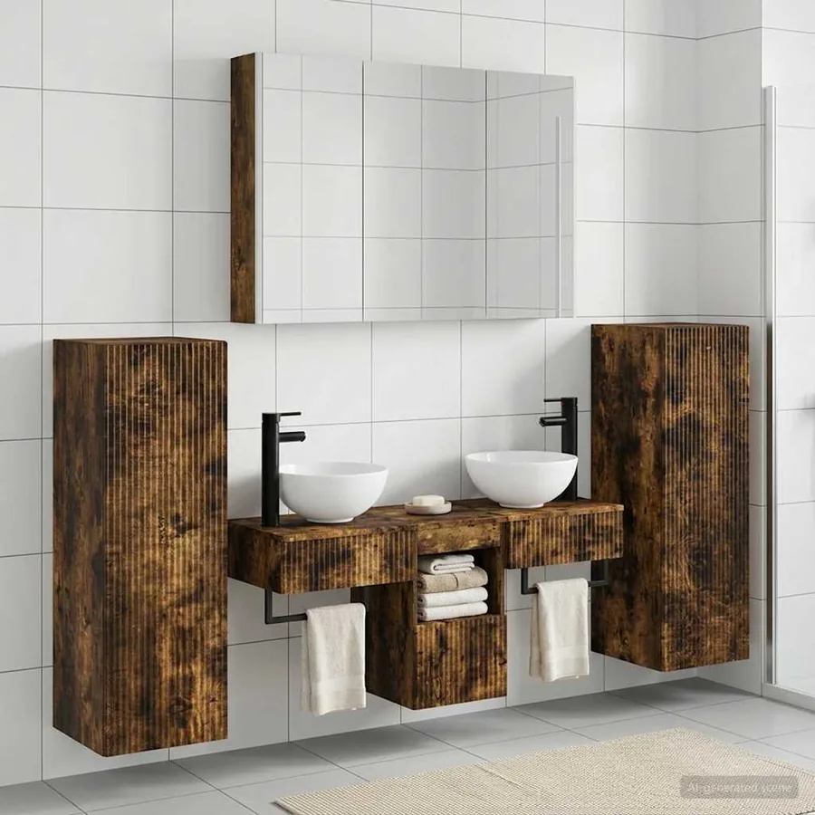 Ensemble de mobilier de salle de bain 6 pcs Chêne fumé