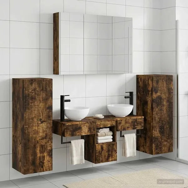 Ensemble de mobilier de salle de bain 6 pcs Chêne fumé