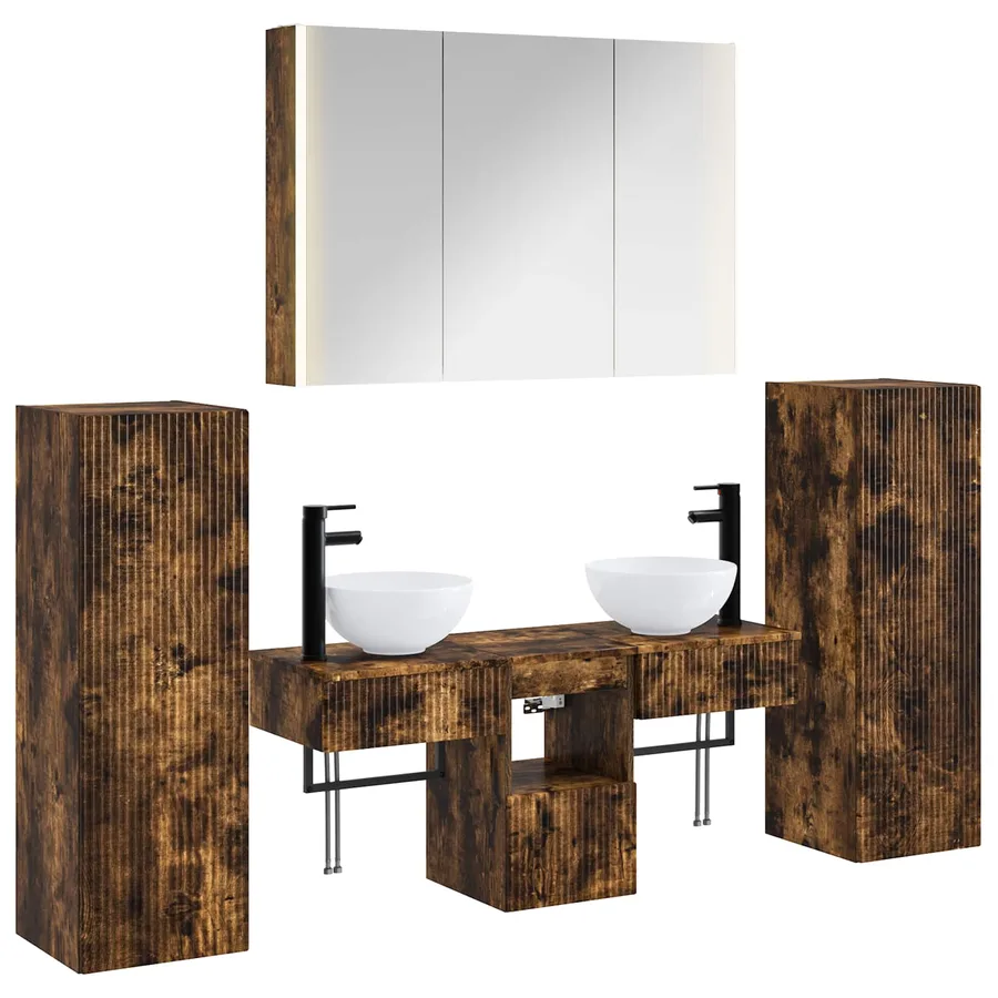 Ensemble de mobilier de salle de bain 6 pcs Chêne fumé - 2