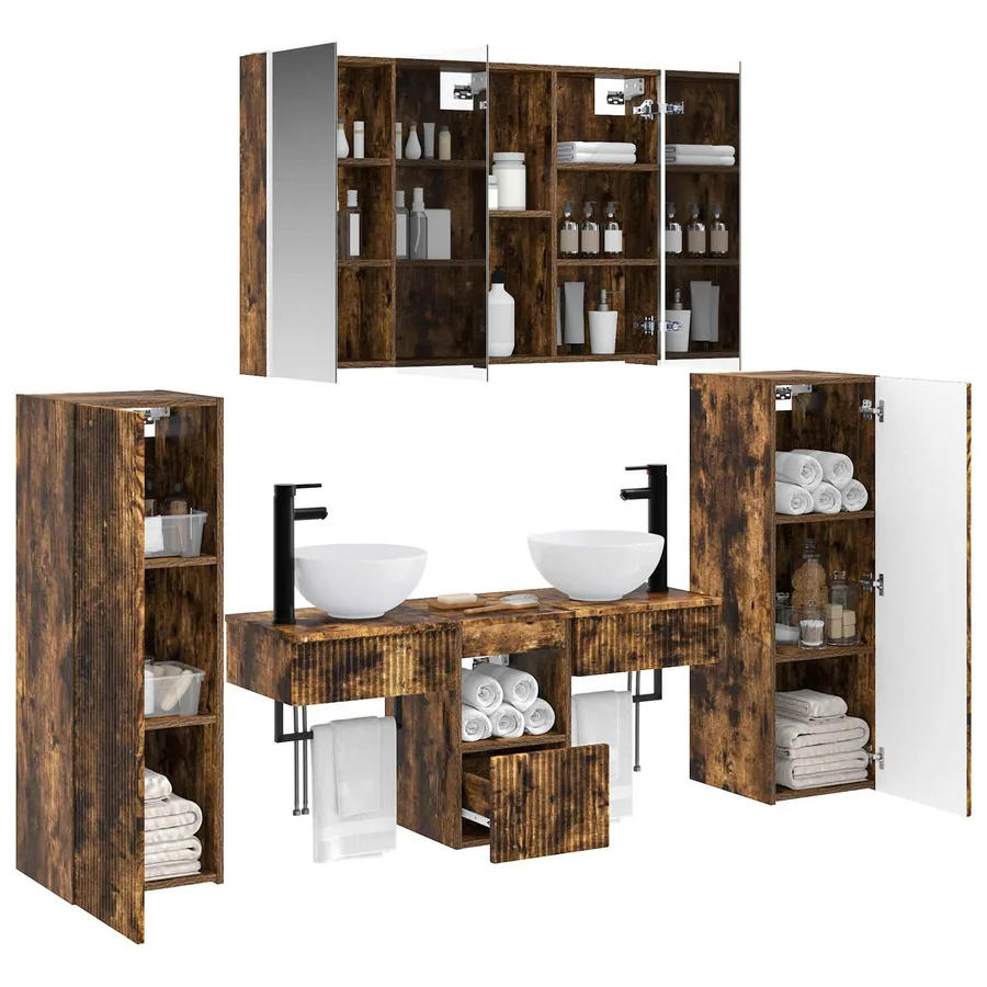 Ensemble de mobilier de salle de bain 6 pcs Chêne fumé - 3