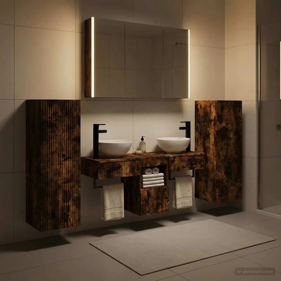 Ensemble de mobilier de salle de bain 6 pcs Chêne fumé - 4