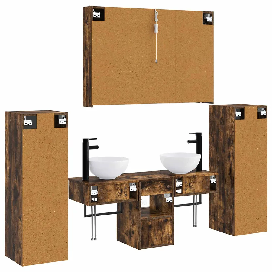 Ensemble de mobilier de salle de bain 6 pcs Chêne fumé - 9
