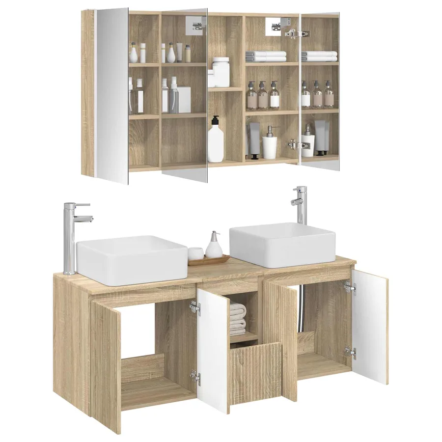 Ensemble d'armoire de salle de bain 4 pcs Chêne Sonoma - 3