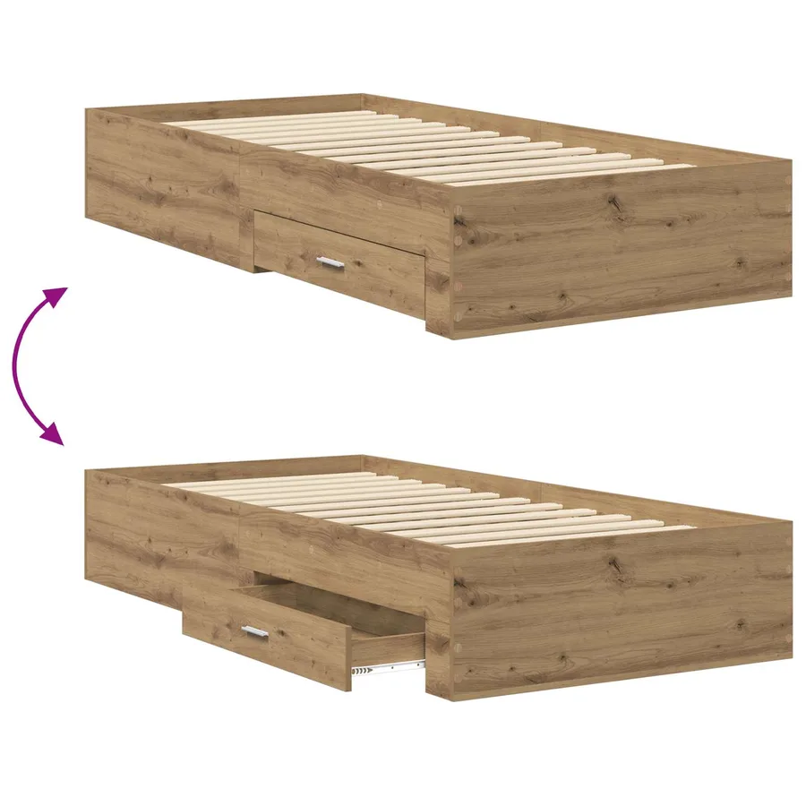 Cadre de lit avec tiroir Chêne artisanal Bois d'ingénierie - 6