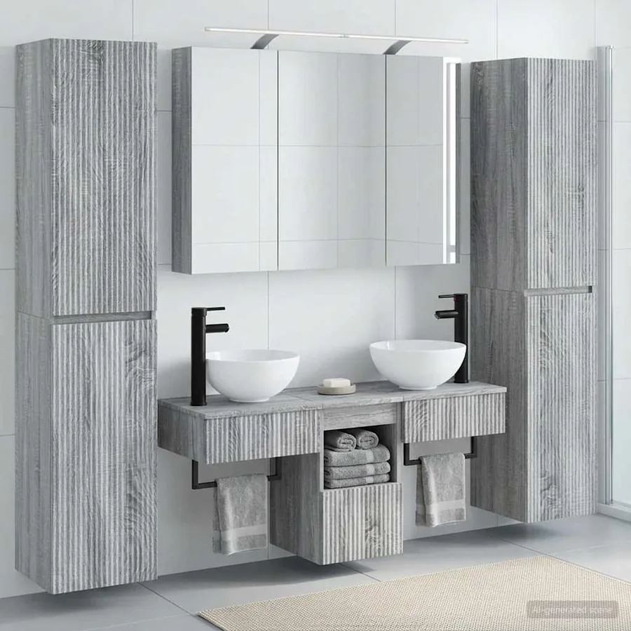Ensemble de mobilier de salle de bain 6 pcs Sonoma gris