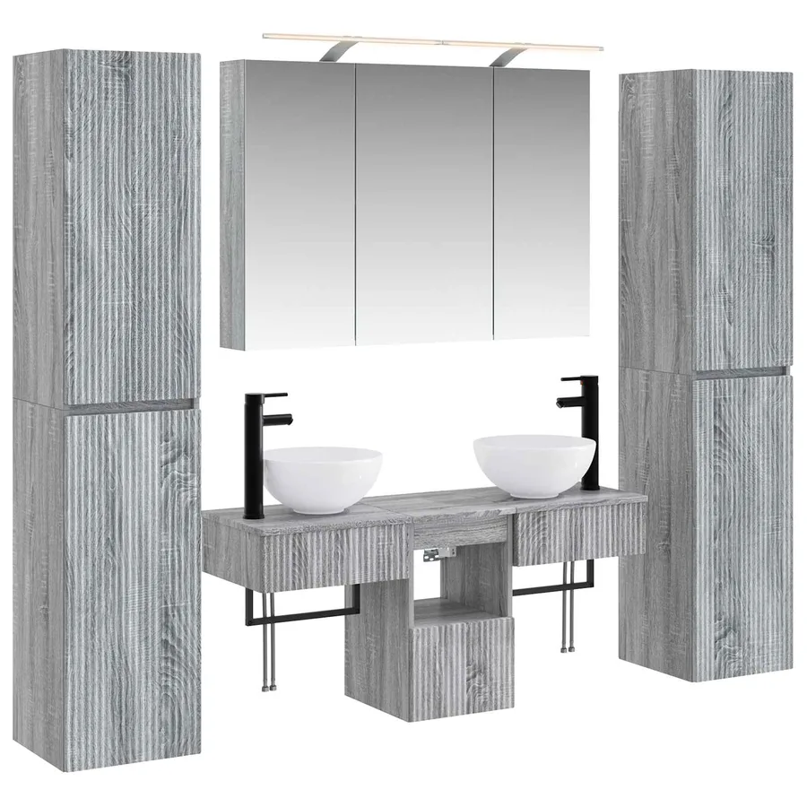 Ensemble de mobilier de salle de bain 6 pcs Sonoma gris - 2