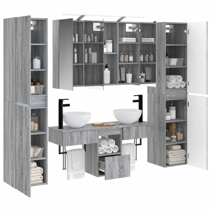 Ensemble de mobilier de salle de bain 6 pcs Sonoma gris - 3