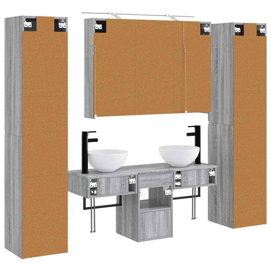 Ensemble de mobilier de salle de bain 6 pcs Sonoma gris - 9