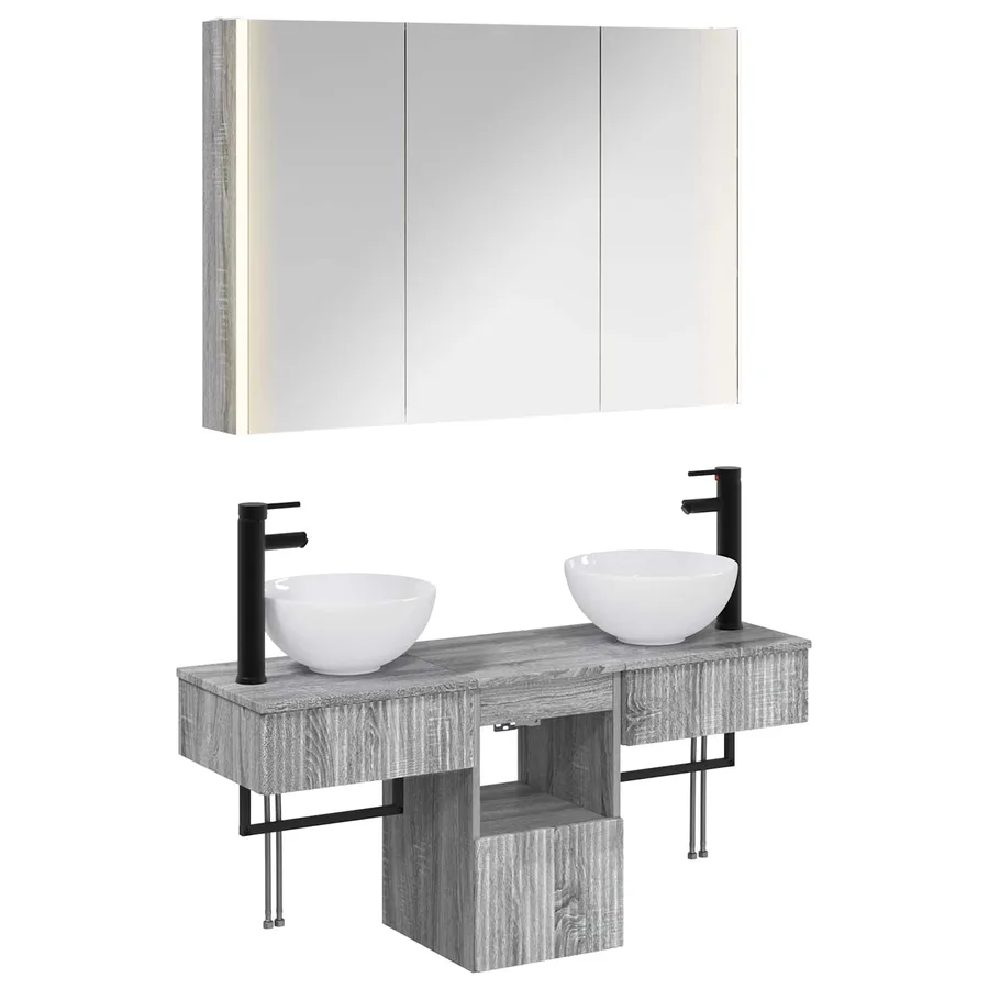 Ensemble d'armoire de salle de bain 4 pcs Sonoma gris - 2