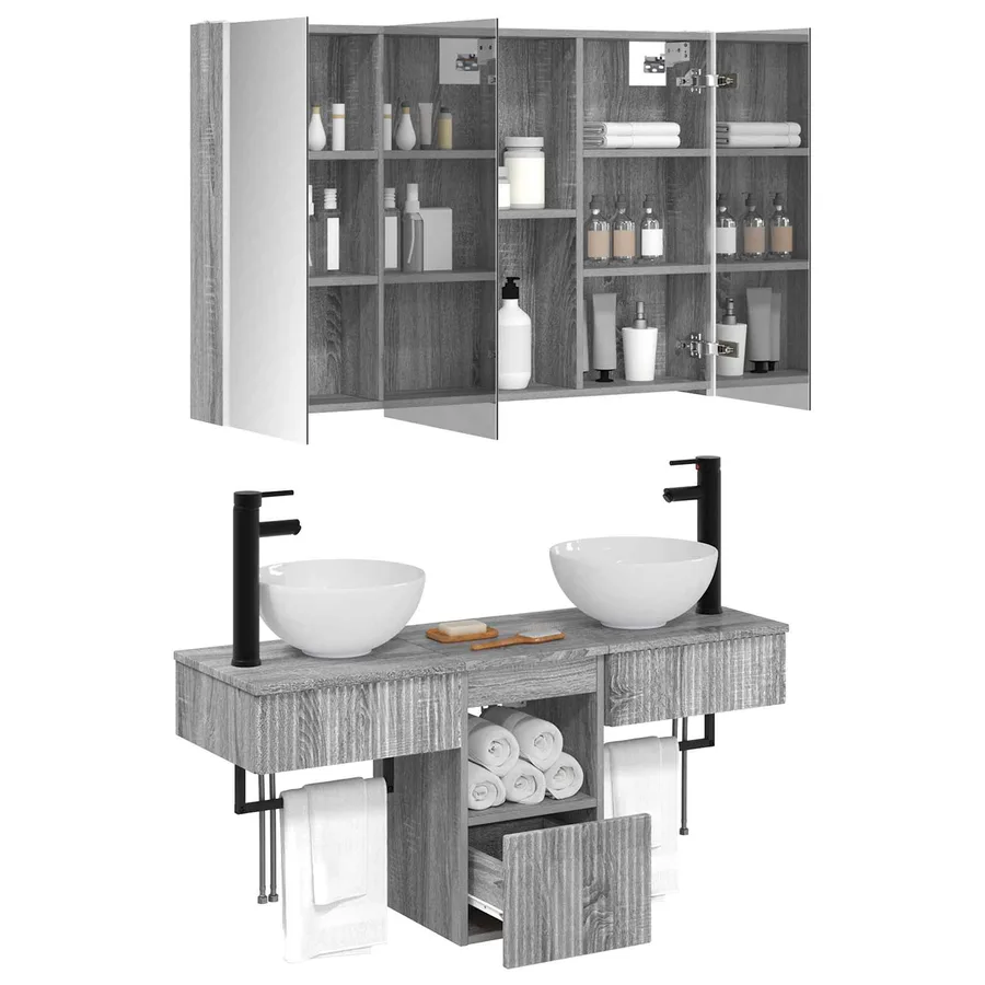 Ensemble d'armoire de salle de bain 4 pcs Sonoma gris - 3