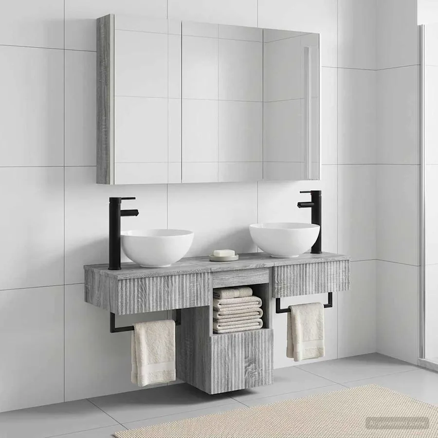 Ensemble d'armoire de salle de bain 4 pcs Sonoma gris - 4