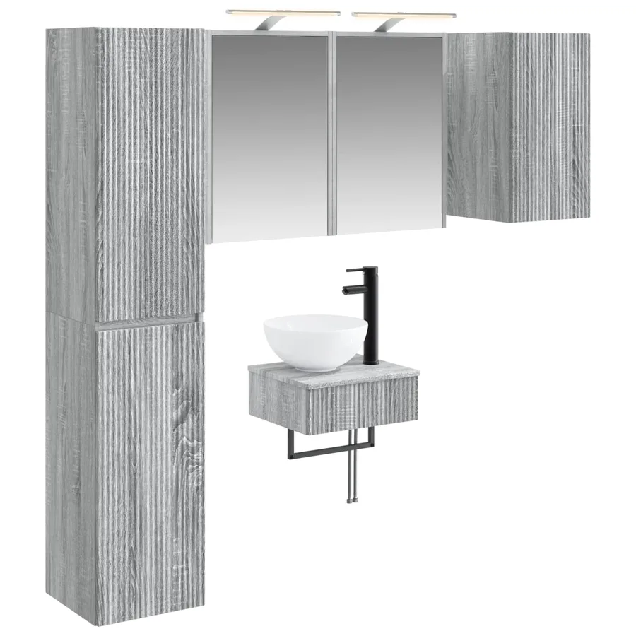 Ensemble de mobilier de salle de bain 5 pcs Sonoma gris - 2