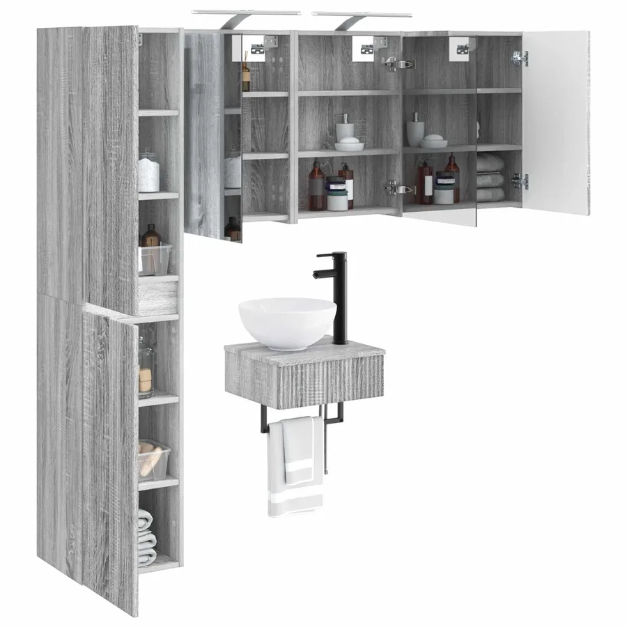 Ensemble de mobilier de salle de bain 5 pcs Sonoma gris - 3