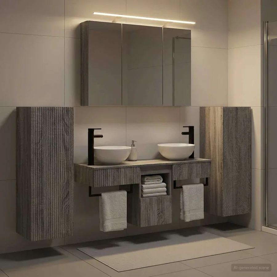 Ensemble de mobilier de salle de bain 6 pcs Sonoma gris