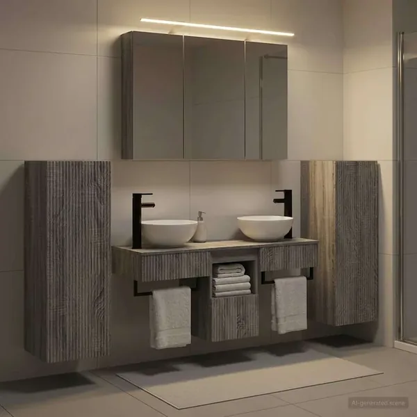 Ensemble de mobilier de salle de bain 6 pcs Sonoma gris
