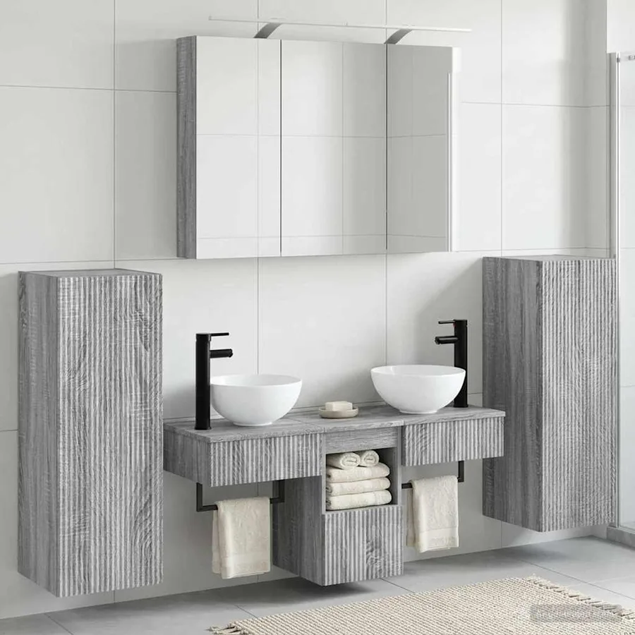 Ensemble de mobilier de salle de bain 6 pcs Sonoma gris - 4