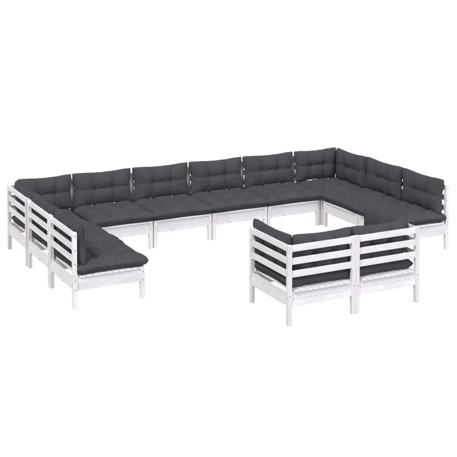 Salon de jardin 12 pcs avec coussins blanc bois de pin solide - 3