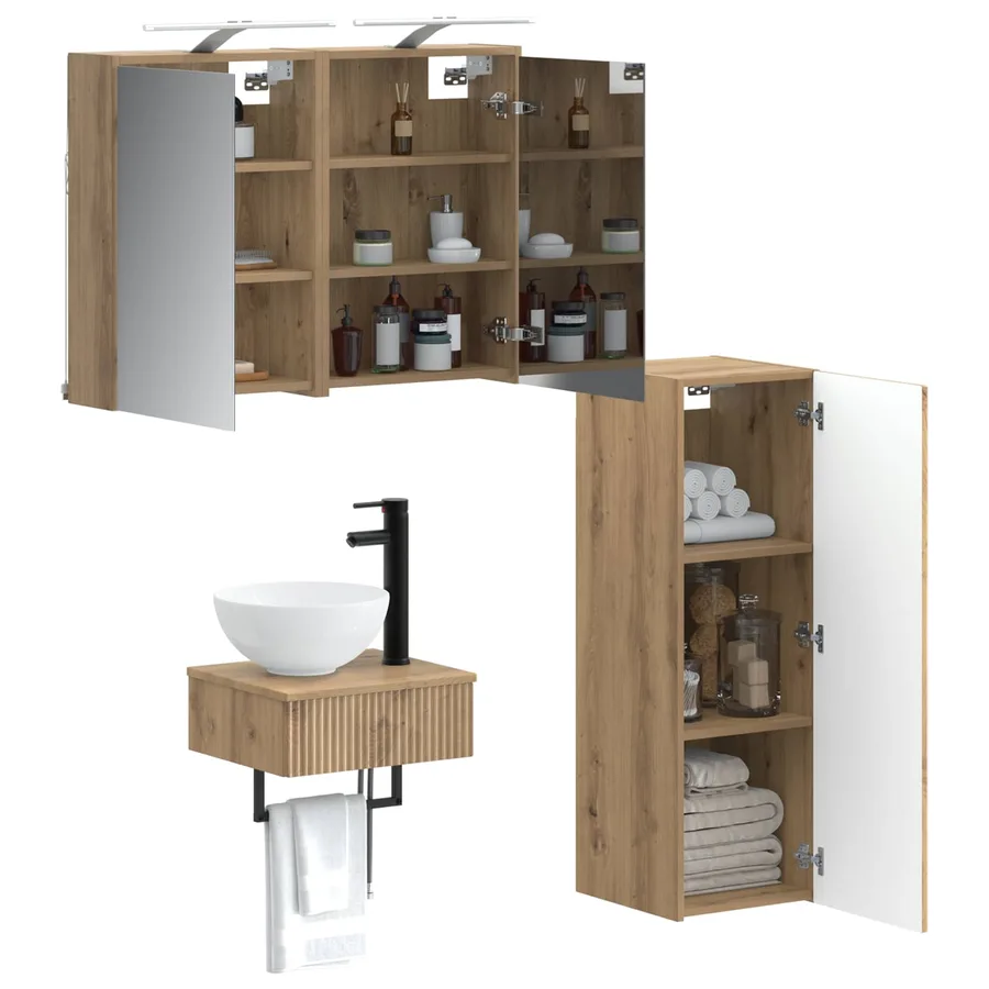 Ensemble d'armoire de salle de bain 4 pc Chêne artisanal - 3