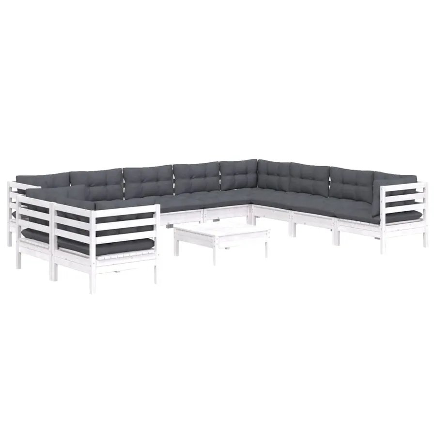 Salon de jardin 11 pcs avec coussins blanc bois de pin solide - 3