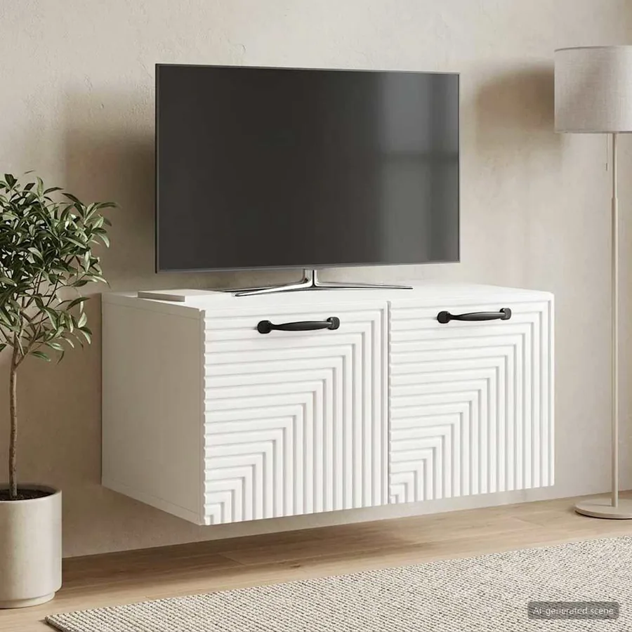 Meuble TV mural Montage mural Blanc brillant 59,5 x 41 x 30 cm