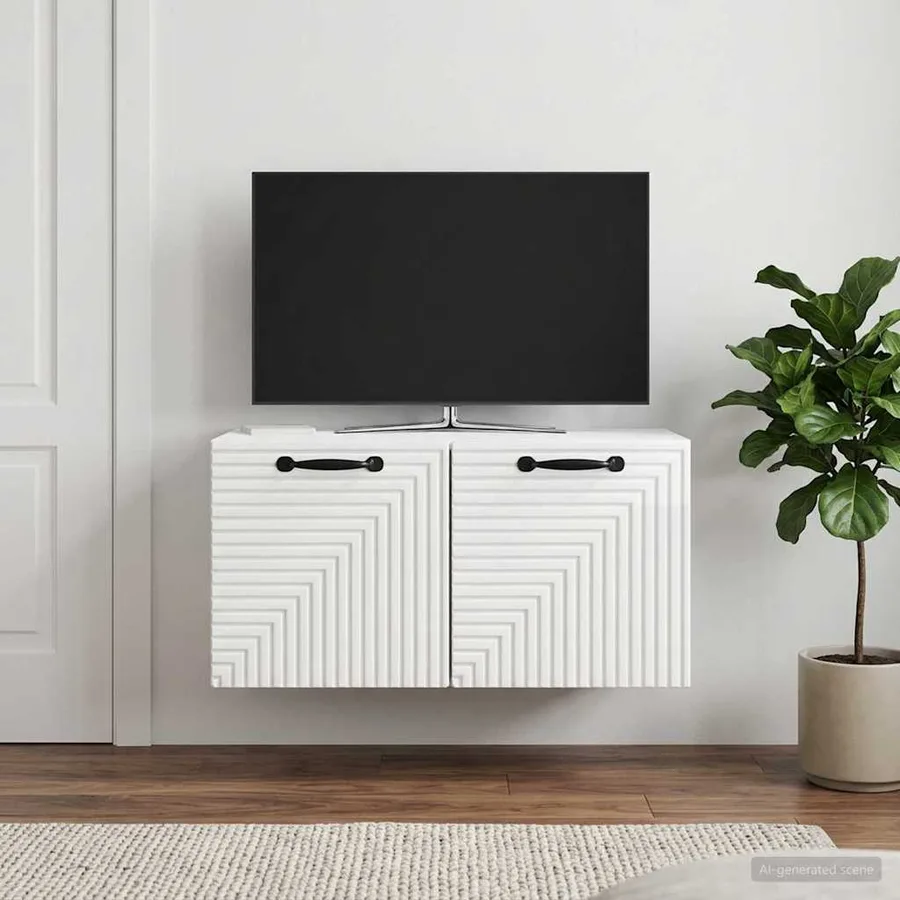 Meuble TV mural Montage mural Blanc brillant 59,5 x 41 x 30 cm - 4