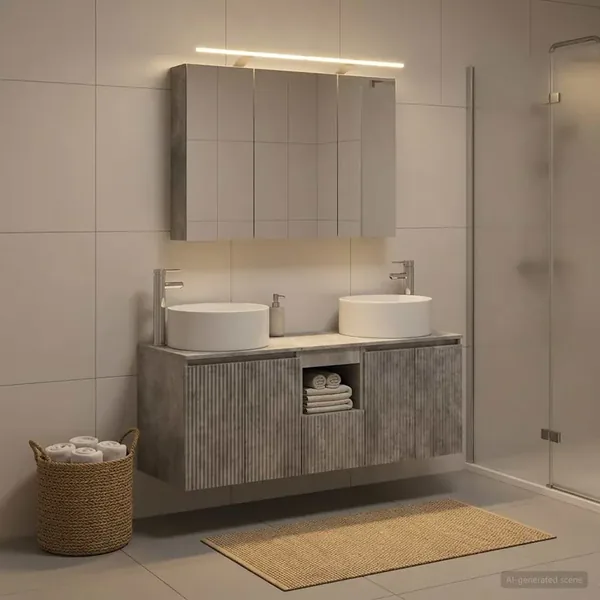 Ensemble d'armoire de salle de bain 4 pcs Gris béton