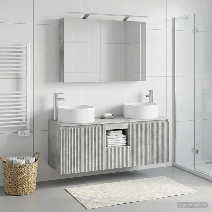 Ensemble d'armoire de salle de bain 4 pcs Gris béton - 4