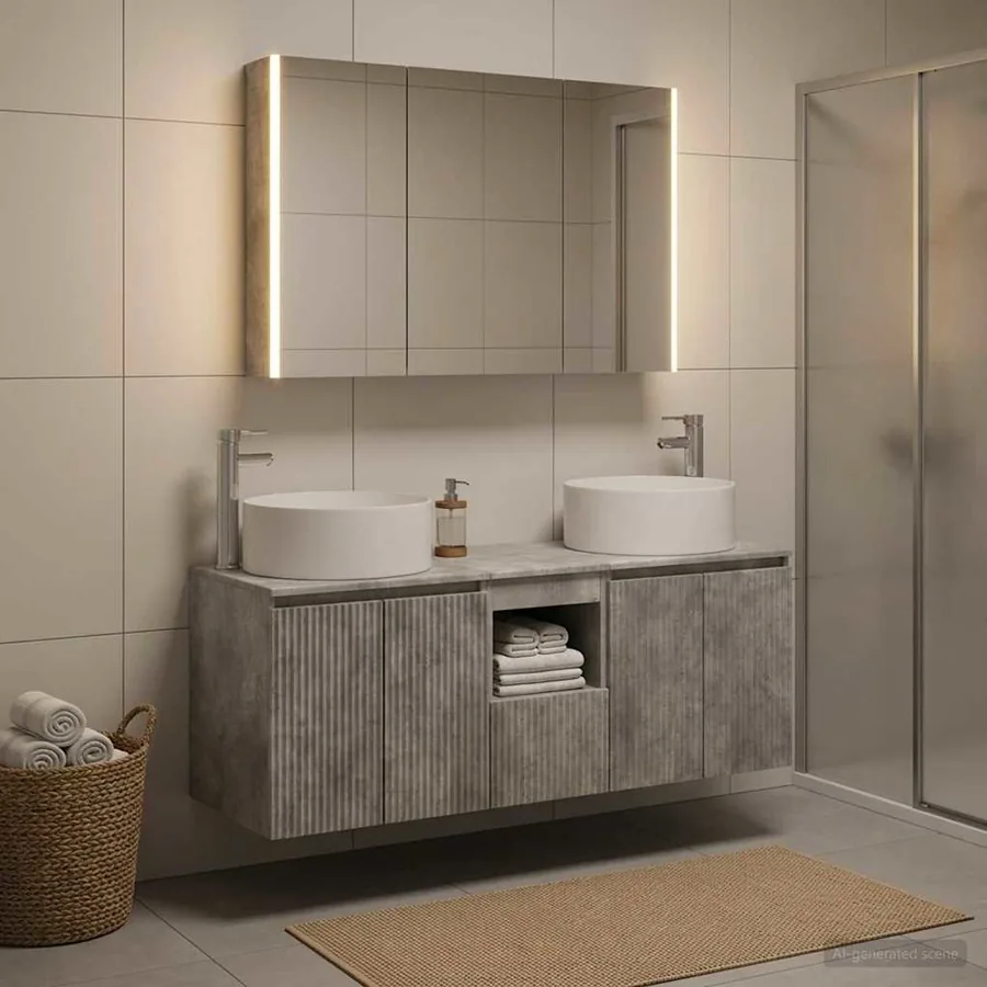 Ensemble d'armoire de salle de bain 4 pcs Gris béton