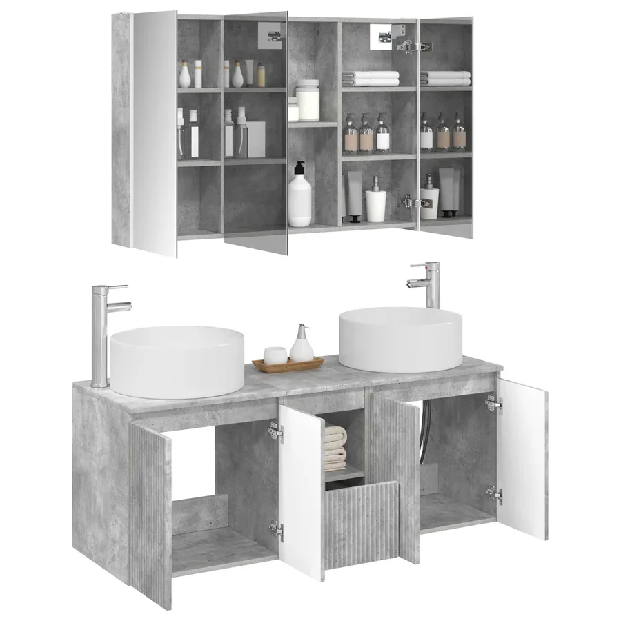 Ensemble d'armoire de salle de bain 4 pcs Gris béton - 3