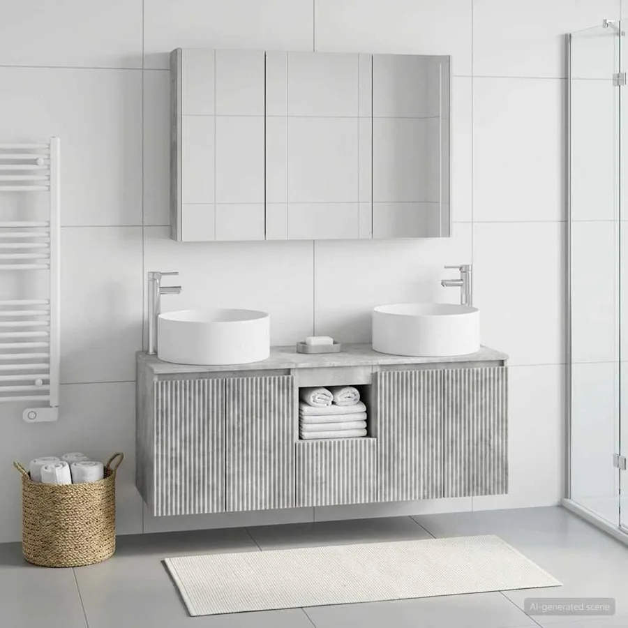 Ensemble d'armoire de salle de bain 4 pcs Gris béton - 4
