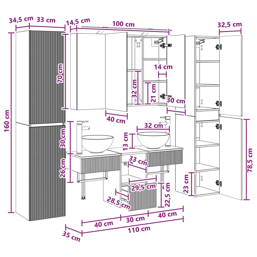 Ensemble de mobilier de salle de bain 6 pcs Blanc - 16