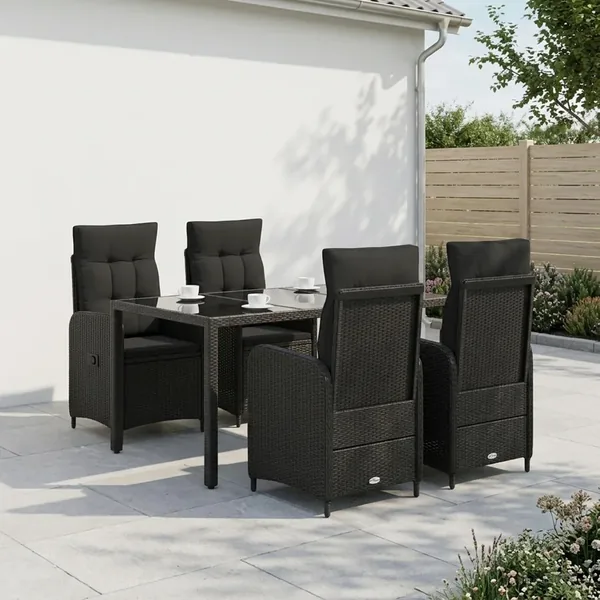 Ensemble de repas extérieur 5 pcs Noir 150 x 90 x 75 cm