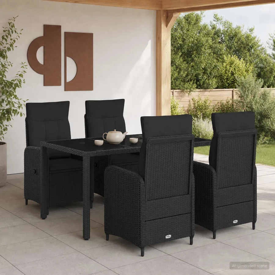 Ensemble de repas extérieur 5 pcs Noir 150 x 90 x 75 cm - 3