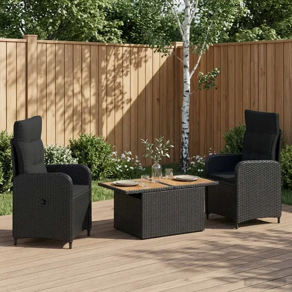 Ensemble de repas extérieur 3 pcs Noir