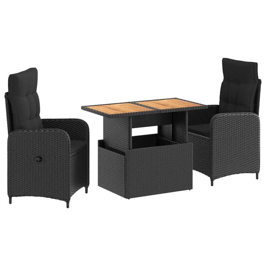 Ensemble de repas extérieur 3 pcs Noir - 2