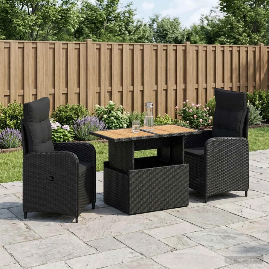 Ensemble de repas extérieur 3 pcs Noir - 3