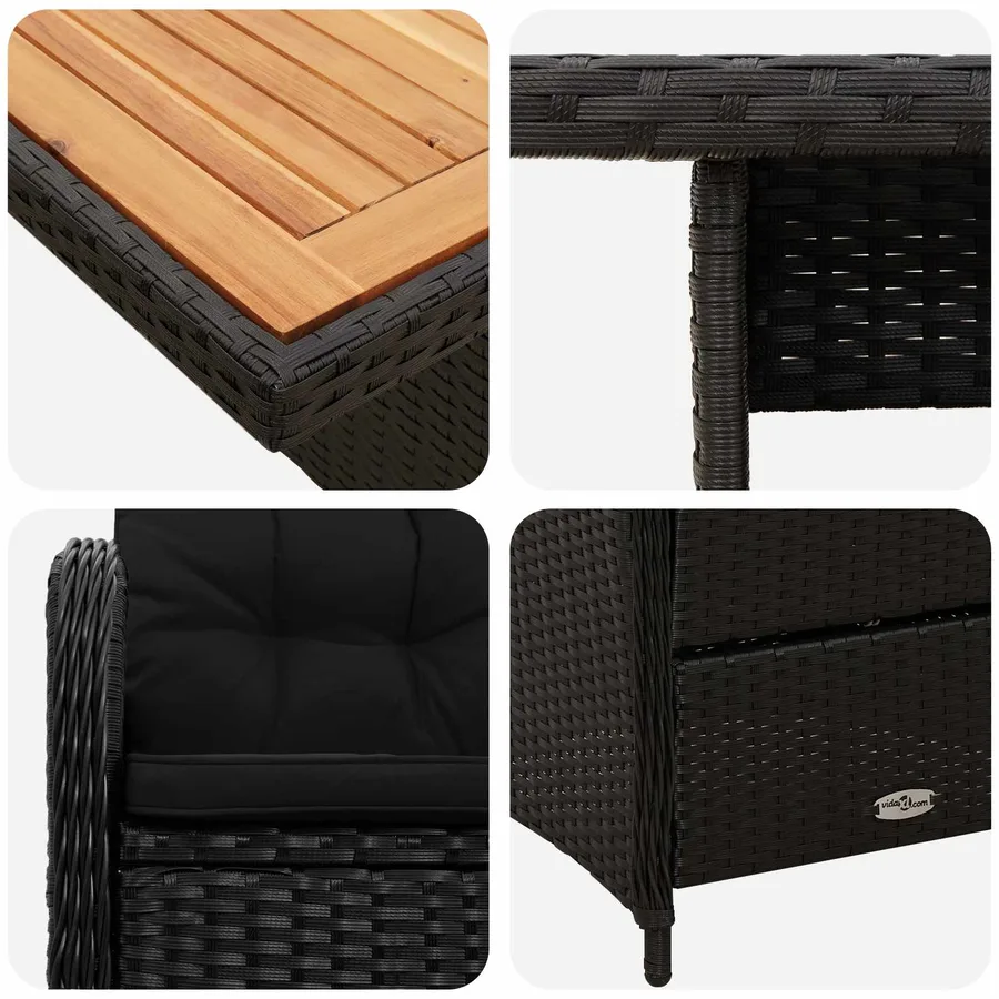 Ensemble de repas extérieur 3 pcs Noir - 7