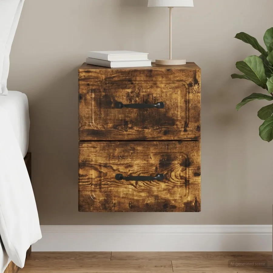 Cabinet de chevet mural Chêne fumé 34,5 x 33 x 40 cm