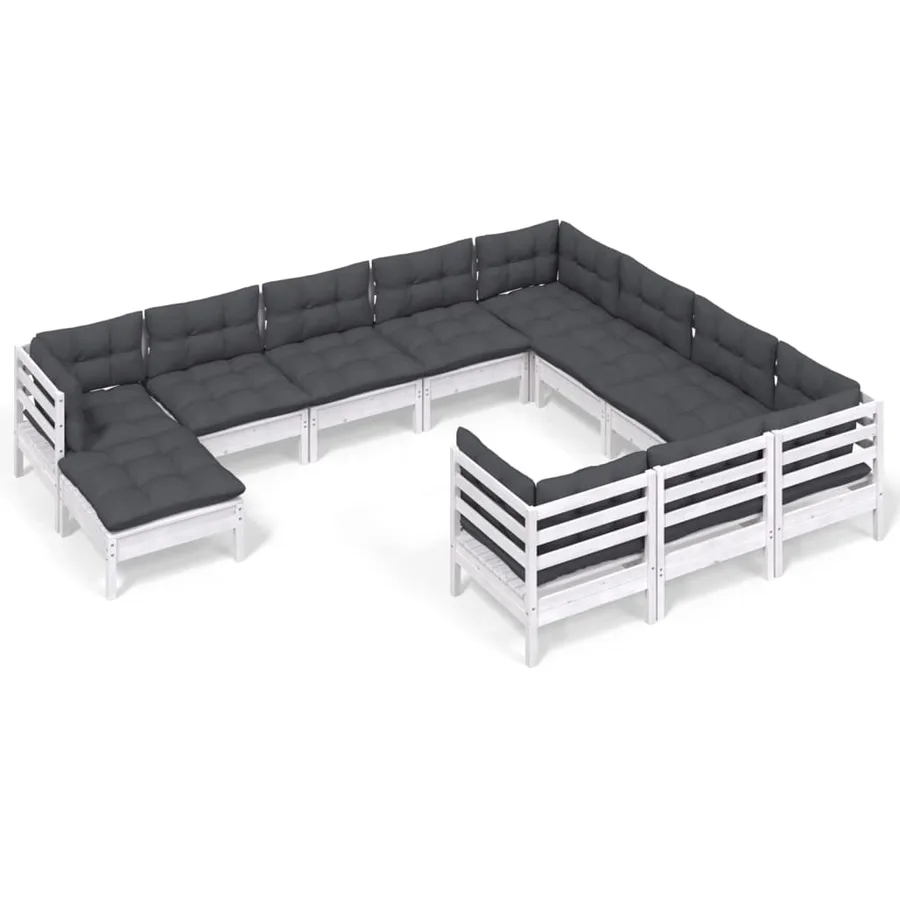 Salon de jardin 11 pcs avec coussins blanc bois de pin - 2
