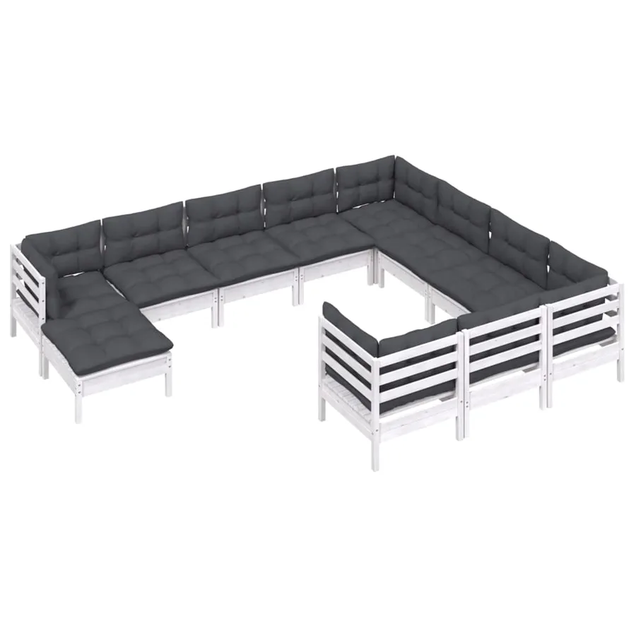 Salon de jardin 11 pcs avec coussins blanc bois de pin - 3