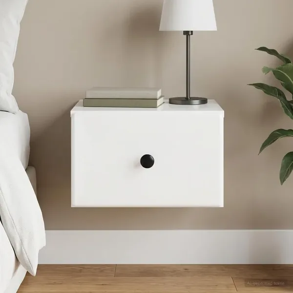 Cabinet de chevet mural Blanc brillant 34,5 x 33 x 20 cm