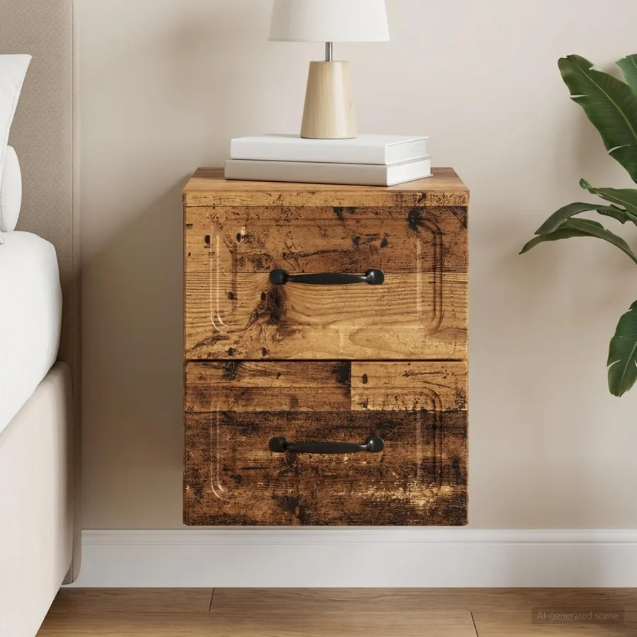 Cabinet de chevet mural Bois ancien 34,5 x 33 x 40 cm