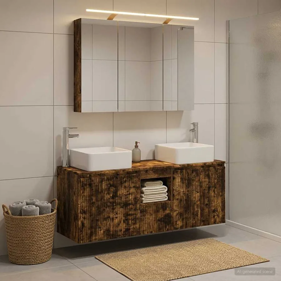 Ensemble d'armoire de salle de bain 4 pcs Chêne fumé